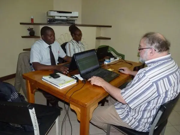 Tharaka team doing consultant checking with Piet